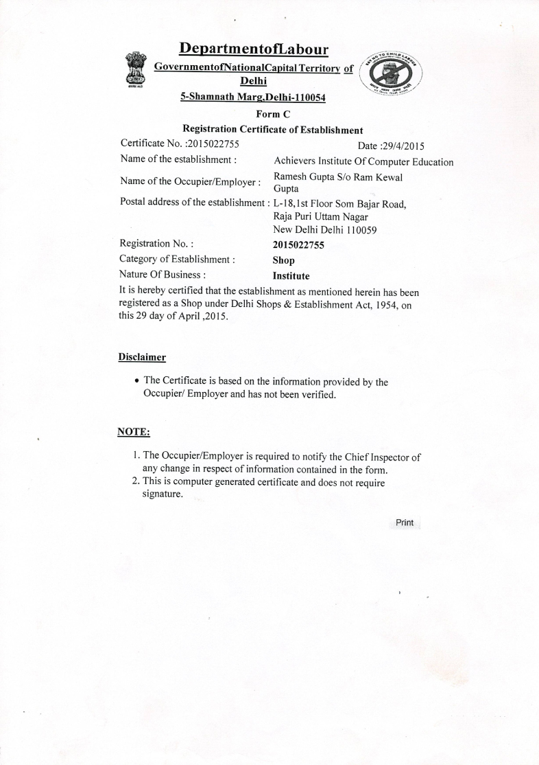 Registration Certificate of Establishment_Delhi